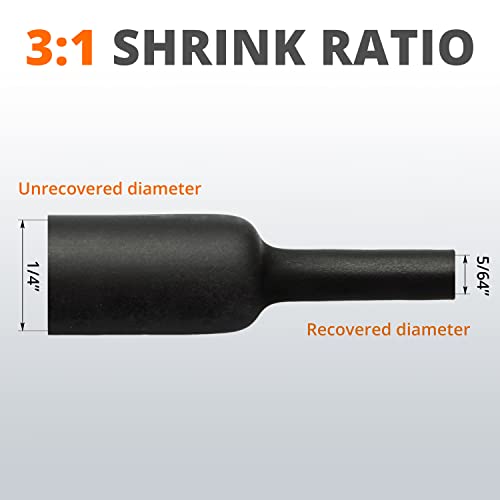 Wirefy 1/4" Heat Shrink Tubing - 3:1 Ratio - Adhesive Lined - Industrial Marine Heat Shrink Tubing Roll - Black - 50 Feet Roll