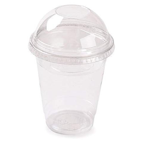 1000 x Plastic Milkshake Smoothie Cups + 1000 Dome Lids - 12oz Cover