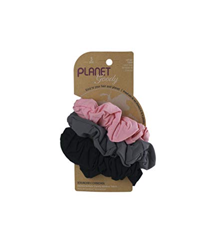 Goody Planet Goody Sustainable Women's Hair Elastic Scrunchies, Neutral Colors, Gray, Pink and Black, 3 Count