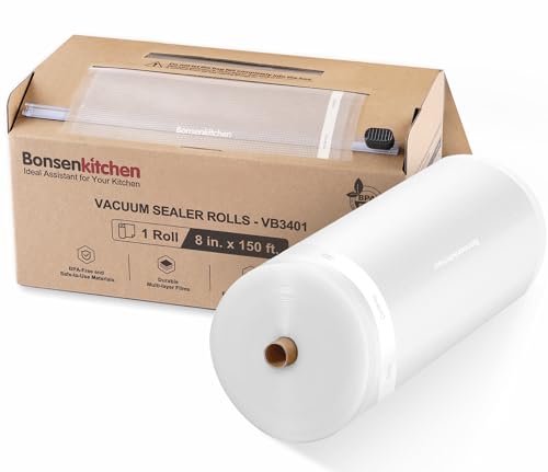 Image of Bonsenkitchen 8 inch x 150' Vacuum Sealer Bags Rolls with Cutter for Food