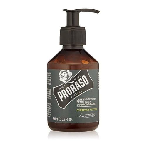 Proraso Champú barba Cypress & Vetyver, 200 ml, champú hidratante profesional para el cuidado barba hombre que elimina impurezas y limpia eficazmente