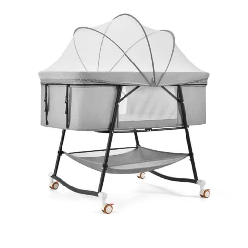 Image of Suave Bedside Crib, 3 in 1 Bassinet with Quick Height Adjustment and Mosquito Nets, Baby Cradle, Portable Beside Bassinet with Golden Triangle Structure, CPSC Certification, Grey