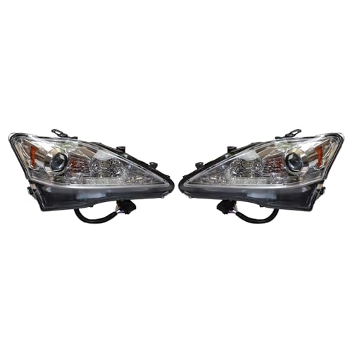 HIFMGHE For Lexus IS250 IS350 2006-2010 Halogen Headlight Assembly Left Driver and Right Passenger Side Front Headlamps with LED Chrome Housing Headlights Replacement OEM 81130-53270 (Pair)