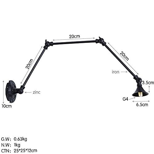 Luz de pared industrial negra G4 con brazo largo swing regulable y plegable 8