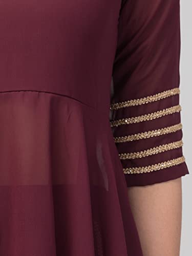 Image of Women's Georgette Regular Peplum Dhoti Salwar Set (Brown Color)