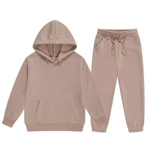 Girls Sweatsuit 2 Piece Outfits Solid Long Sleeve Baggy Sweatpants With Pockets Teens Casual Active Sets