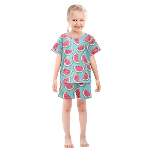 ALAZA Watermelon Blue Cartoon Pajamas Short Sleeve 2 Piece Sleepwear Top and Bottom Pajama Set Unisex3