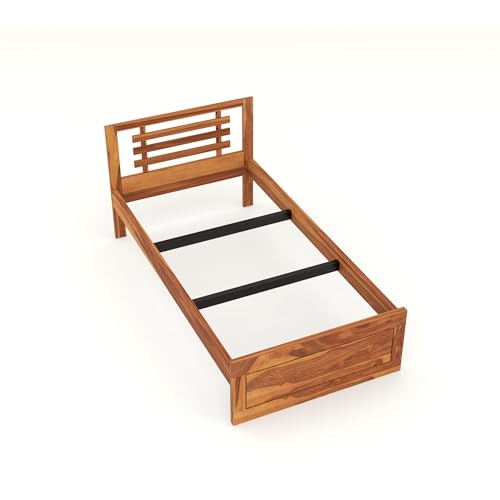 Image of Solid Sheesham Wooden Bed 6X4 Bed Single Bed Without Storage for Bedroom - Single Cot Wooden BedSingle Size for Living Room Guest Room - 12 Month Warranty (Mateo Honey)