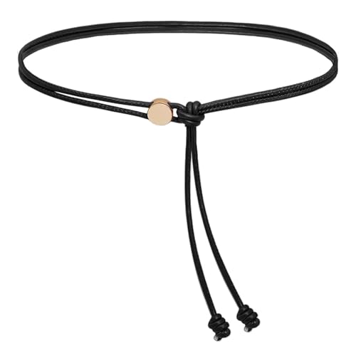 IGXX Cinturón Fino Mujer - Cinturón Estrecho Piel PU 0,4cm Ancho, Ajustable 130cm Largo Negro para Vestidos | Diseño de Cuerda con Hebilla Metal | Accesorios Moda Mujer