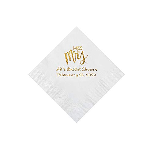 White Miss to Mrs. Personalized Napkins with Gold Foil - Beverage - Party Supplies - 50 Pieces