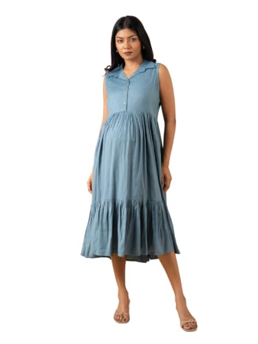 Image of The Mom Store Printed Maternity & Nursing Dress for Women | Cotton | Feeding Dress | Midi Dress | Pregnancy & Postpartum Wear | Stylish Causal Wear Dress for New Mom