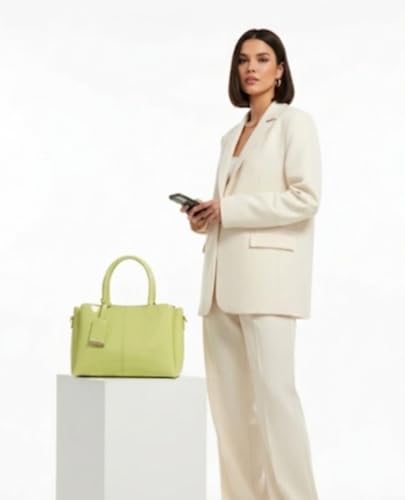 Image of Women's Top Handle Bag | Hand Held bag | Stylish Patent Synthetic Leather Handbag with Dual Handles & Detachable Sling Strap | Beige Shoulder Purse for Work & Casual Outings