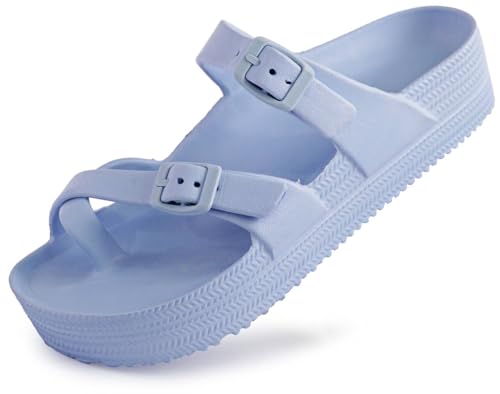 Weweya Womens Sandal with Arch Support - Adjustable Buckle Straps Beach Slides - Summer Lightweight Flip Flops Sandals