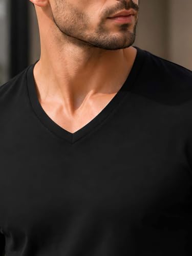 Image of Friskers Men's V-Neck Full Sleeves T-Shirt Blended Cotton with Elastane