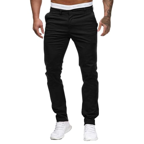 Pantalon chino coupe slim pour homme, extensible, coupe droite, en jean léger et confortable, pantalon chino de travail, Noir , XL