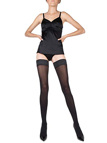 VIENNE MILANO Matte Thigh High Stockings, Pantyhose, Tights, Hold-ups, Stay ups - 55 Denier (Made in Italy) by VienneMilano (Black, Large)2