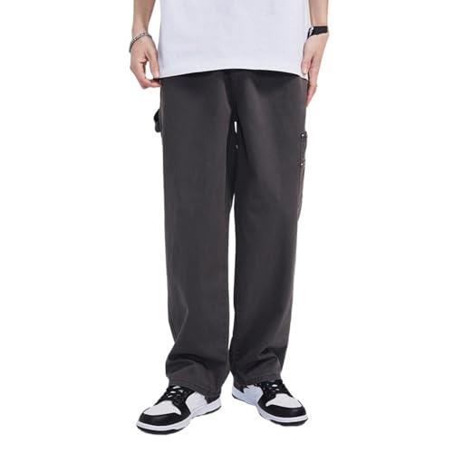 Wide Leg Loose Fit Denim Pants for Men Casual Solid Cargo Pockets Work Office Trousers