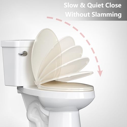 Enlongated Toilet Seat, Slow Close Toilet Cover Seat for Easy Clean and Stain-Resistant, Plastic Toilet Seat With Cover, Quick-Release Hinges and Quick-Attach Hardware,Almond