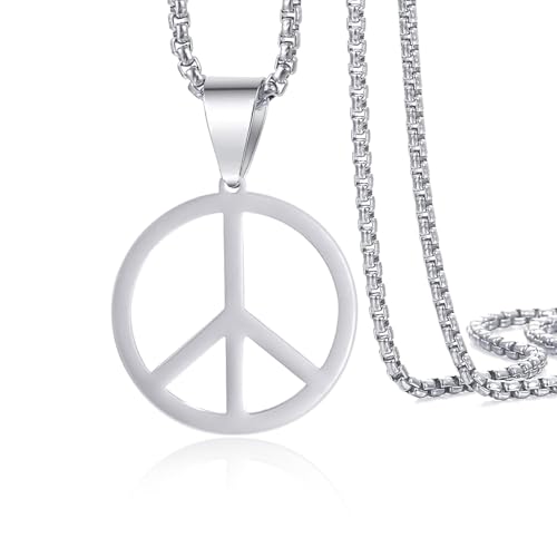 Collier VASSAGO avec pendentif symbole de paix Hippie style signe de la paix Peace-Zeichen collier avec pendentif symbole de paix bijoux en acier inoxydable...