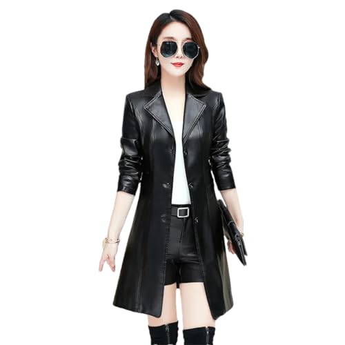 Alloaone Manteau En Peau De Mouton Pour Femme Grande Taille Veste En Cuir Véritable Trench-Coat À Manches Longues black 5XL