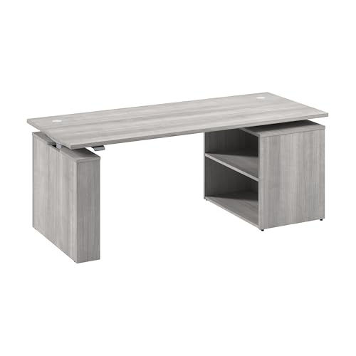 Image of Bush Business Furniture 72-inch Electric Height Adjustable Standing Desk with Bookcase, Ergonomic Sit-Stand Computer Table for Office, Stratus Collection, Platinum Gray with Metallic Gray Base