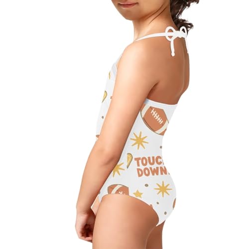 Image of KiuLoam Orange Pink Tropical Leaf Girls One Piece Swimsuit Quick Dry Beach Swim Bathing Suit for 3-8 Years Little Girls