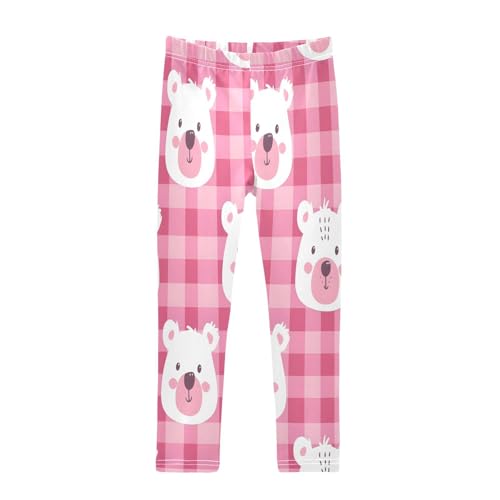 Toddler Girls Leggings Printed Yoga Pants Leggings Pink Checkered with A Bear's Face for Kids