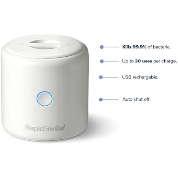 Портативный ультрафиолетовый стерилизатор Nuby RapidSterilise+ для малышей, разработанный для RapidBottle и RapidCool - 30 использований на одной зарядке, зарядка от USB, автоматическое отключение, уничтожает 99,9% бактерий в