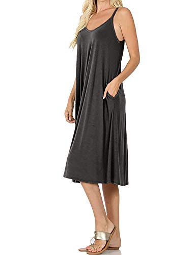 Image of ALLLA Women's Lightweight Flowy Summer Dress - Adjustable Strap Knee Length Dress with Side Pockets. Casual, Beachwear