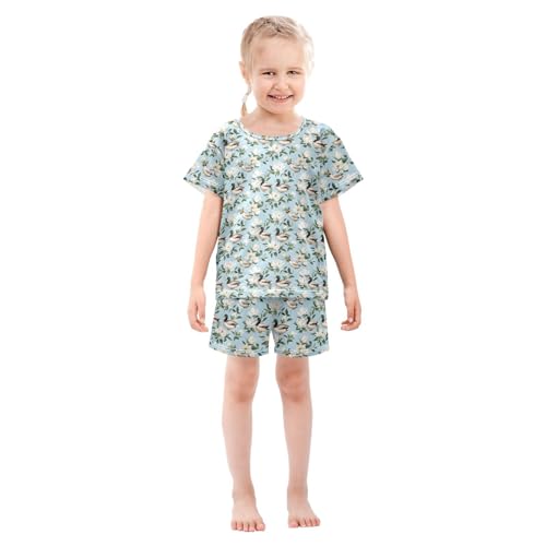 ALAZA Ducks White Flowers Pajama Set Short Sleeve Sleepwear Soft Lounge Nightwear3