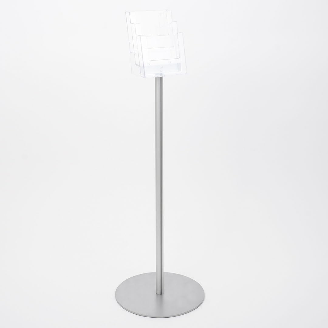 Danieli - Porta Depliant da Terra in Acrilico Trasparente A5 con 3 tasche, per Riviste e Brochure. Porta Volantini Resistente da Utilizzare come Espositore per Ufficio e Negozi. (Alluminio Silver)