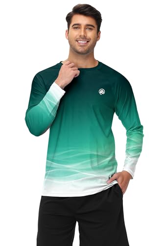 Image of AOBUTE Mens Long Sleeve Swim Shirt Quick Dry Sun Protection Rash Guard