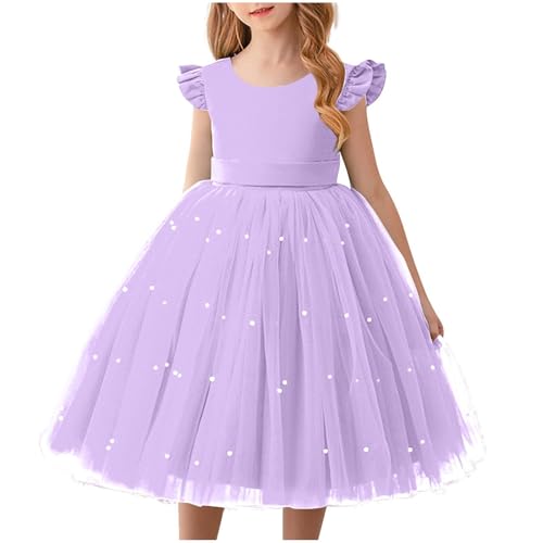 Flower Girl Dresses for Wedding, Girls Puffy Tulle Dress Ruffle Sleeve Birthday Party Princess Ball Gown