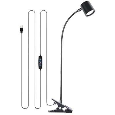 Dott Arts Desk Lamp,USB Clip On Light with 3 Color Modes,LED 10 Levels Brightness Reading Light, 360°Gooseneck Book Light,Eye-Care Reading Lamp for Home Office,Headboards Black