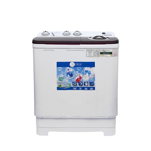 AFRA Twin Tub Washing Machine, AF-0702TTWR, 7kg Capacity, Air Dry Function, Pulsator, Collars and Cuff Washboard, White and Red, 1 Year Warranty