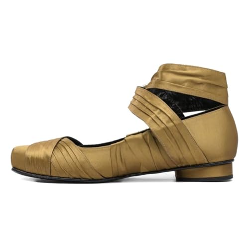 FYS Women's Vintage Square Toe Ballet Flats Lace up Ankle Strap Pumps Fashion Comfortable Daily Outfit Shoes Size 4-16 US2