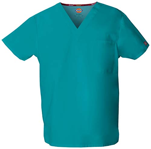 Dickies Unisex V-Neck Scrub Top, Teal Blue, Small