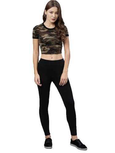 Image of ZAYANQA Combo of 2 Slim Fit Women /Girls Solid Stretchable Cotton Ankle Length Leggings with Ultrasoft Wide Elastic Waistband |Comfortable |Fashionwear|