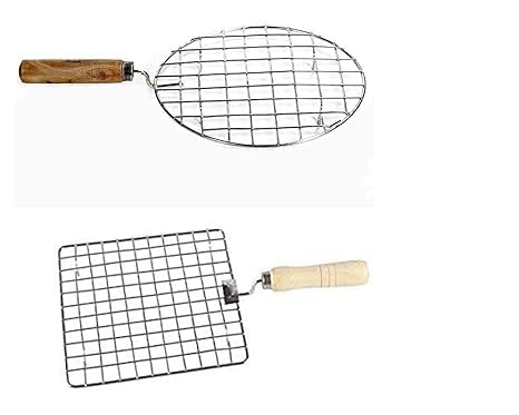 Home kitchenware Square Roaster TAndoor Barbeque/Roti/Papad Jali Griller with Wooden Handle-Pack of 2 (Silver)-image-35