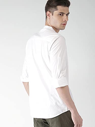 Image of OTUS Men's Cotton Casual Slim Fit White Mandarin Shirt