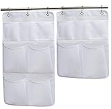 KIMBORA Pack 2 Shower Caddy Organizer for Home Hanging Bathroom Curtain Rod Quick Dry Mesh Pockets Storage with Door Hooks.