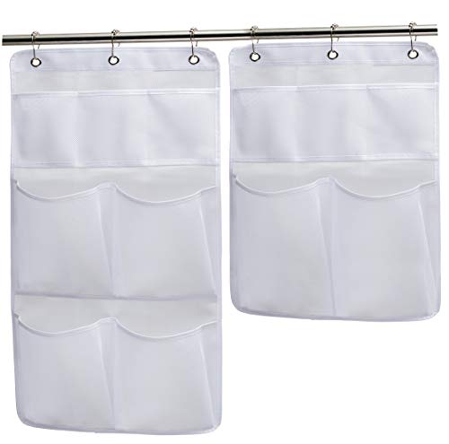 KIMBORA Pack 2 Shower Caddy Organizer for Home Hanging Bathroom Curtain Rod Quick Dry Mesh Pockets Storage with Door Hooks.