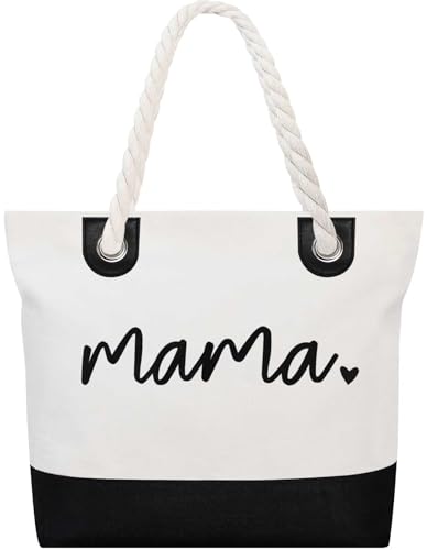 Image of GhvyenntteS Mama Bag, Mama Tote Bag with Zipper, Birthday Gifts for Women Mom Grandma, New Mom Gifts for Hospital, Shopping, Beach, Travel, Black