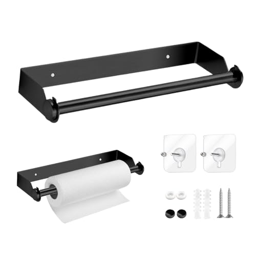 GIDWRIY Portarrollos de Pared Cocina 28 CM,Porta Rrollos de Papel Cocina Adhesivo Acero Inoxidable,Colgador Papel Baño Adhesivo,Toallero de Papel Higienico de Baño Sin Taladro,Soporte para Rollos