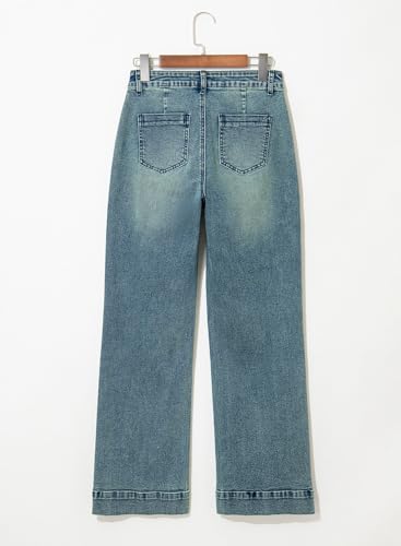 Image of Astylish Women's Wide Leg Jeans High Waisted Denim Pants