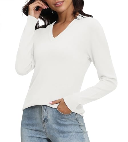 Image of EXCHIC Women's Long Sleeve V-Neck Casual Sweaters Fall Classic Soft Knit Top 2026 Fit Basic Pullover Tops