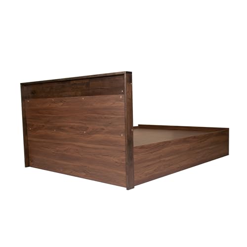 Image of DF2H Bed | 1 Year Warranty | Double Bed, Queen Size, Eurotas Rattan Soft Embossed Solid Wood Headboard, Non-Woven Base & 3mm MDF, Walnut Colour (Melamine Finish)