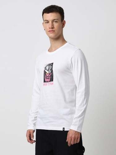 Image of Bewakoof X Marvel Thanos Men's Cotton Jersey Graphic Print Regular Fit Full Sleeve Round Neck T-Shirt | Tshirt for Man | Tshirt for Men Cotton | Tshirts for Men Stylish | Casual Wear | Street Wear