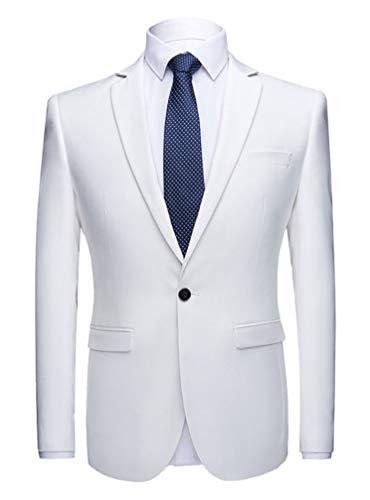 Men's Peak Lapel White Blazer One Button Tuxedo Jacket Prom Party Jacket Wedding Dinner Coat Casual Coat White 46 Chest / 40 Waist