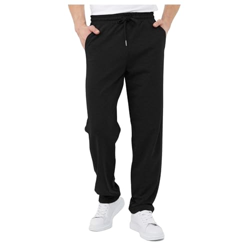 Halfword Men's Sweatpants Joggers Pants Elasticated Waist Tracksuit Bottoms Loose Fit Zip Pocket Black